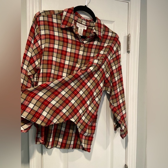 Jones New York Size 1X Red Tan Plaid Long Sleeve Button Down Soft Flannel Shirt - Picture 7 of 11